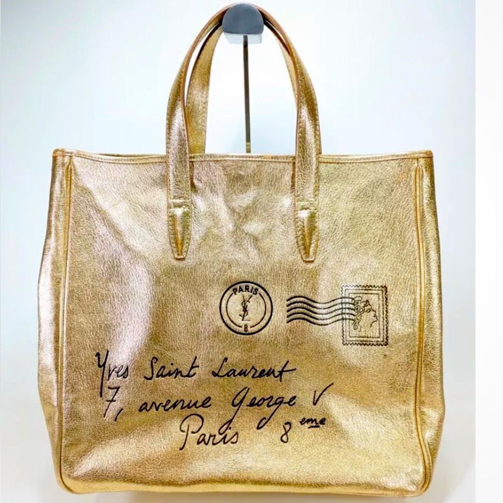 LARGE *Yves Saint Laurent* YSL Paris Metallic Gold Y-Mail Postale Rive’ Gauche - Picture 2 of 16